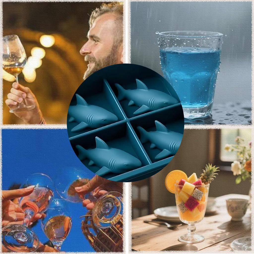 Shark Silicone Ice Cube Tray - Quick Release, Food Grade, Easy Freeze Mold for Kitchen.