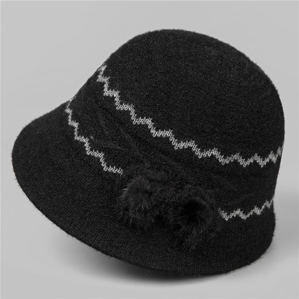 Мама Вязаная шерстяная шляпа-бассейн Шляпа-ведро Женская Сезонная Уличная Теплая Шляпа Зарубежного Стиля M（56-58cm） чёрный