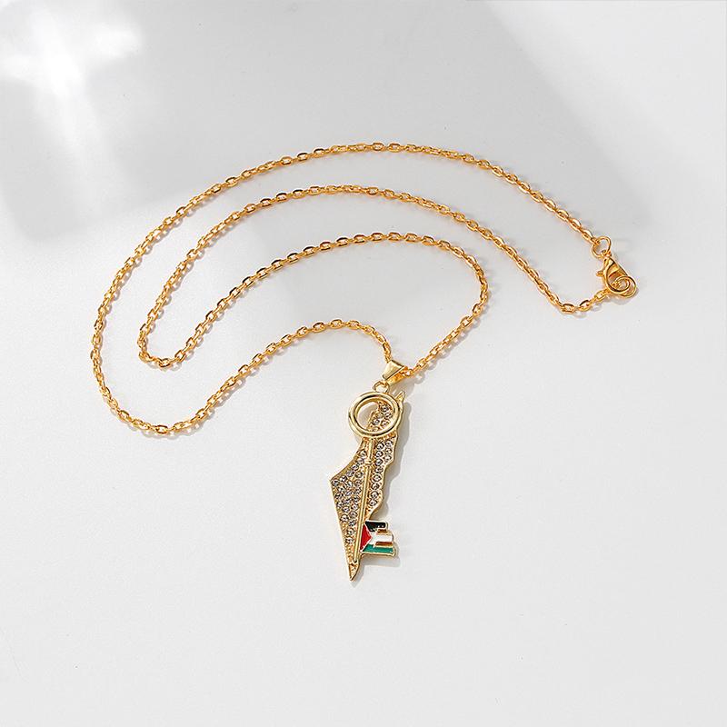 Zinklegierung Schlüsselform Karte Kristall Anhänger Halskette Naher Osten Geometrisch Personalisierter Anhänger Schmuck Minimalistische Accessoires