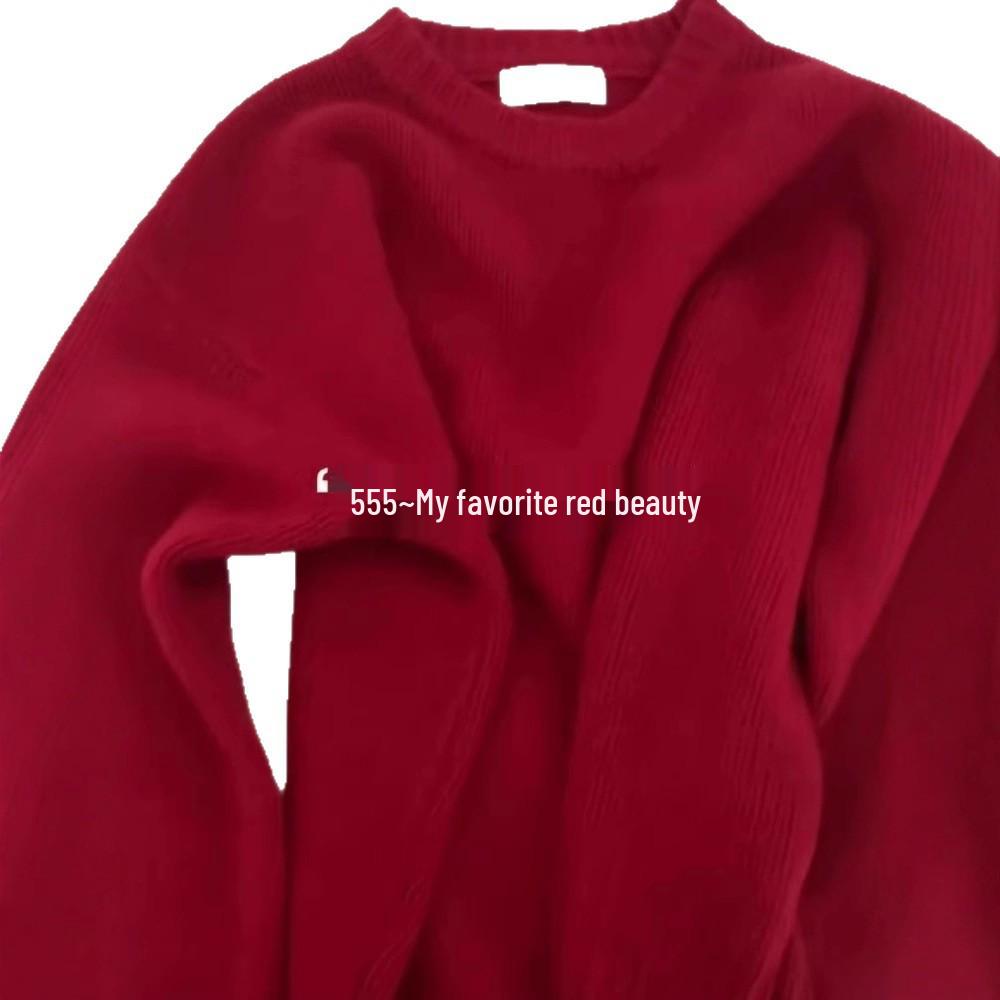 Women's Red Soft Knit Sweater - Autumn/Winter Pullover