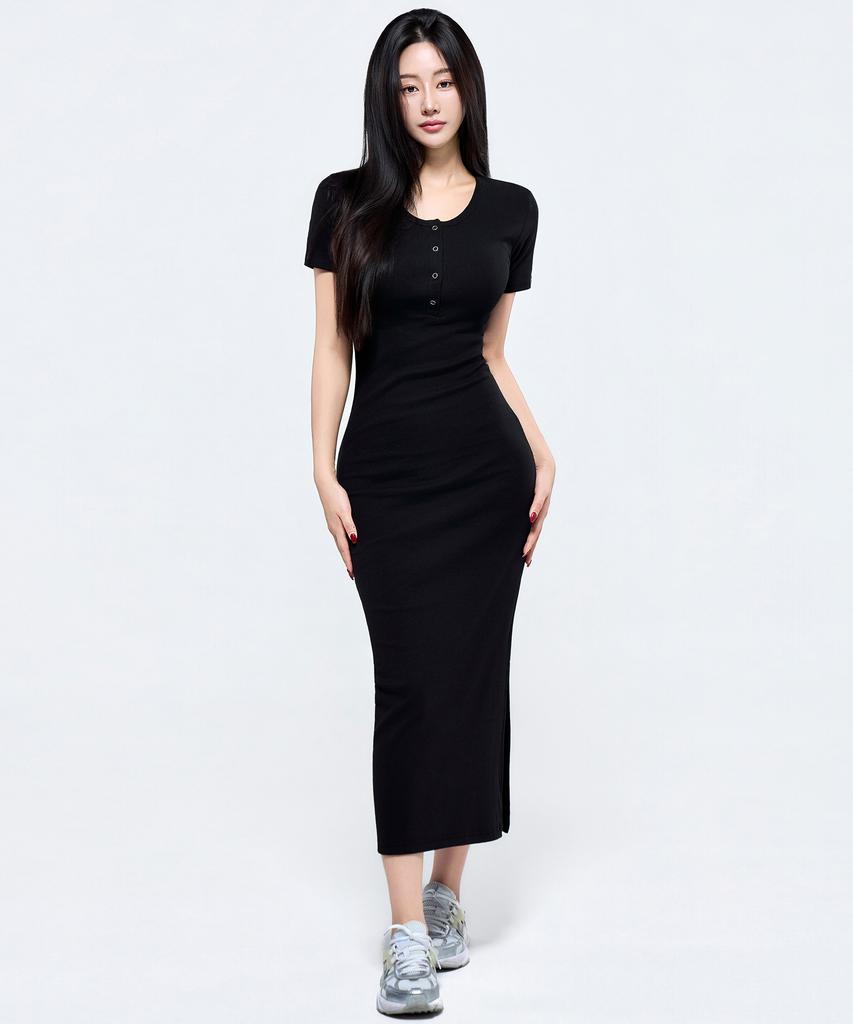 Pijikeolgameoncheu P5087 Short Sleeve Slim Cutout Dress [4 Colors]
