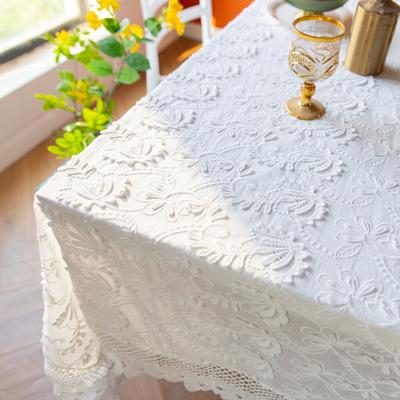 Luxus Spitze Tischdecke für Wohnzimmer Schlafzimmer Überzug Tisch Party Tischdecke Amerikanisch Weiß Stickerei Tischdekoration