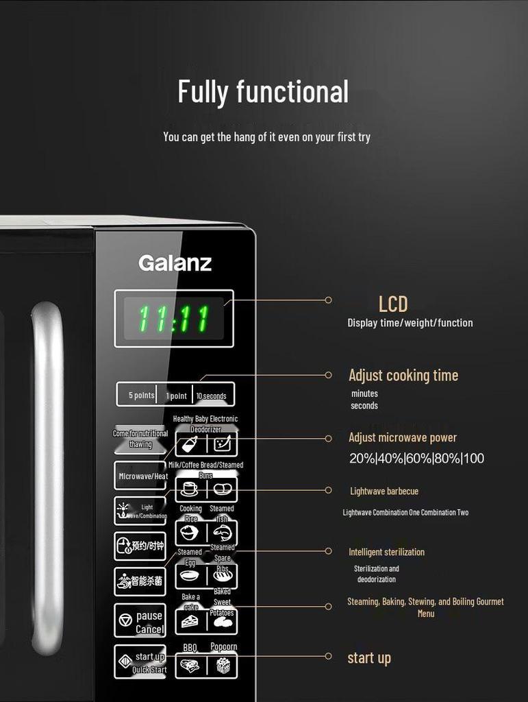 Smart Flatbed Microwave: Compact All-in-One Lightwave Oven with Micro-Steam-Bake, Timer, and Reservation Features