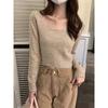 Hot Girl Sexy Clavicle Square Neck Pullover Sweater for Women Autumn and Winter Slimming Thickened Sweater Bottoming Inner Top