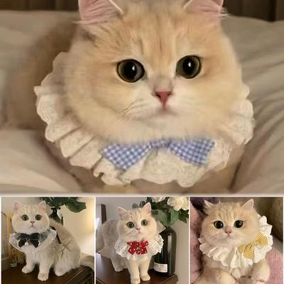 Lace Bowknot Pearl Collar Cat Dog Neckerchief Pet Cats Kitten Dog Puppy String Bib Necklace Necktie Neck Strap Scarf Accessories