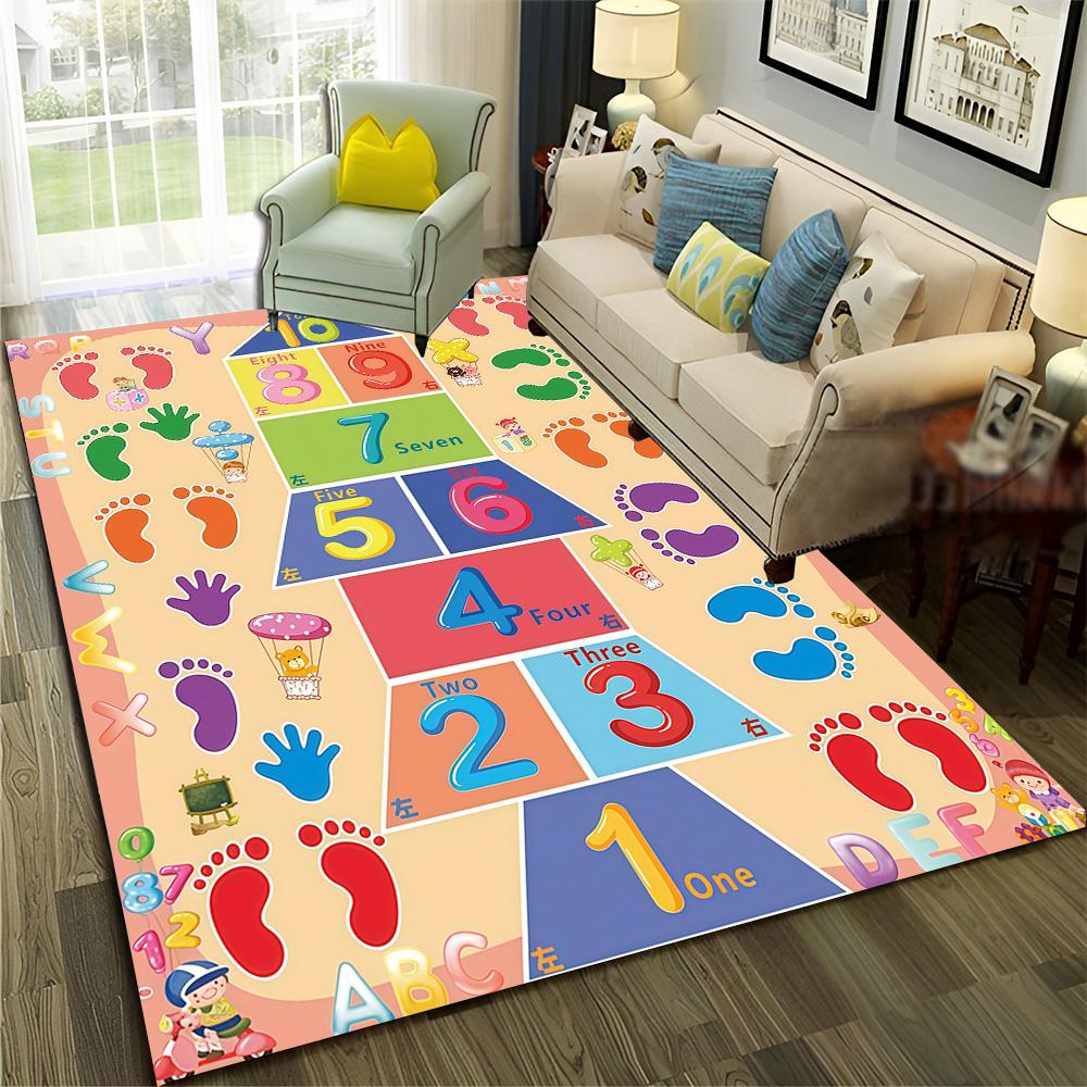 3D Hopscotch Child Digital Games Boy Girls Cartoon Carpet Rug for Home Living Room Sofa Doormat Decor,kids Non-slip Floor Mat