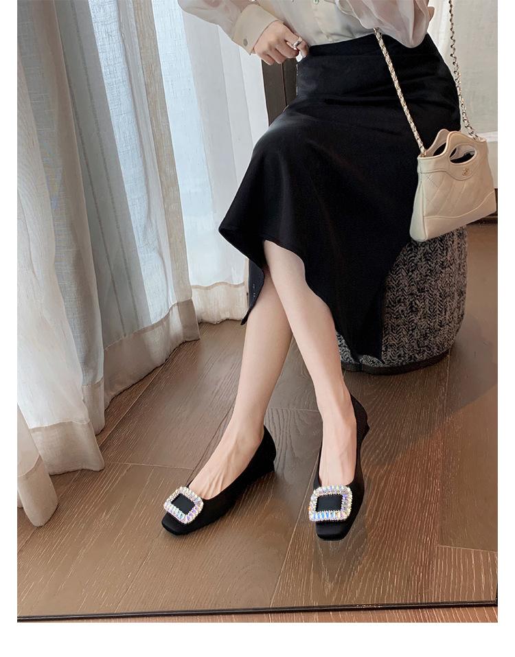 Sheepskin version~ Rhinestone light mouth French square head silver with skirt single shoes women's new leather Mary Jane shoes ladyshoes