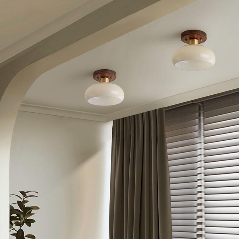 Mengpao Light Luxury Walnut Brass Chinese Corridor Ceiling Light