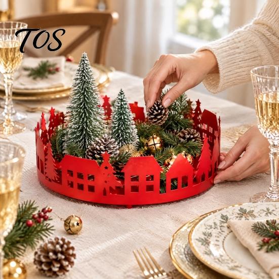 Scented Candle Display Stand 2 Pcs Christmas Village House Tray, Tabletop Decorative Metal Tray with Desktop Set Tree Design, Organizer for