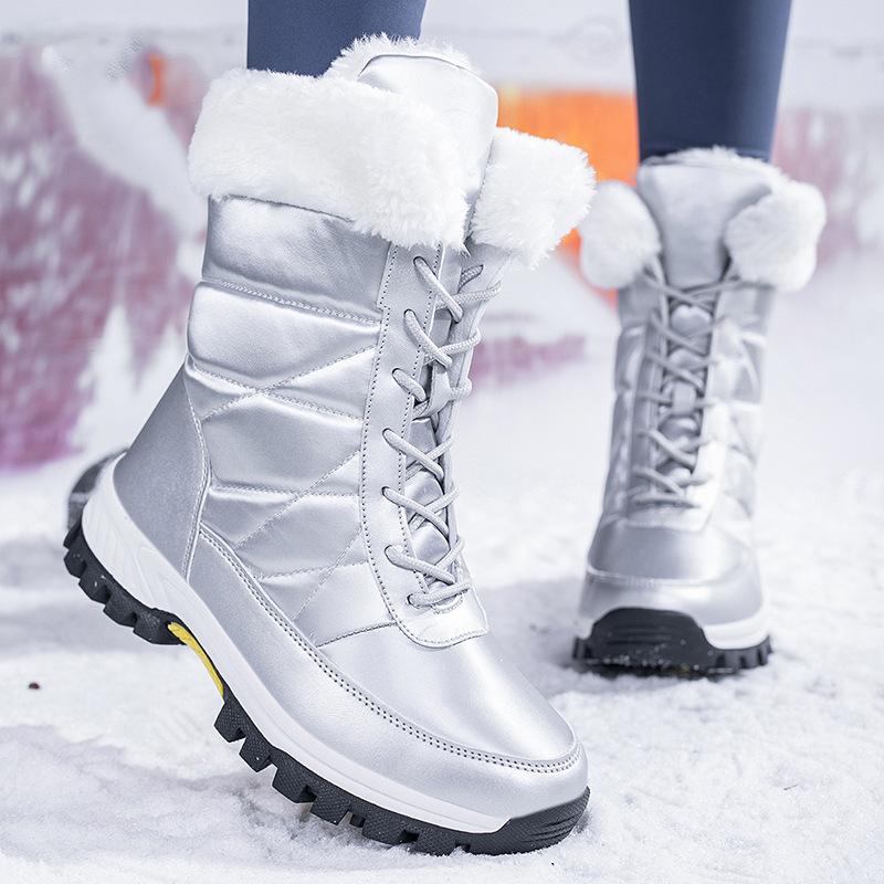 Lace-up Anti-splashing Snow Boots Women's Velvet Thick-soled Warm Winter Shoes Non-slip High-top Northeast Large Cotton Shoes Large-size Women's Shoes