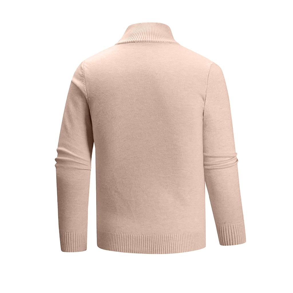 Half Zipper  Pullover  Long-Sleeved Knitted Sweater  Solid Color