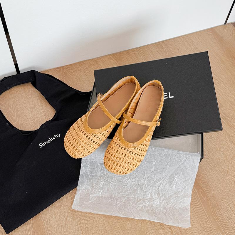 

Внунее увеличение высоты на 5 см~ Лето 2025 новая верхняя одежда тканые полые ретро туфли Мэри Джейн нишевые одинарные туфли женские 33