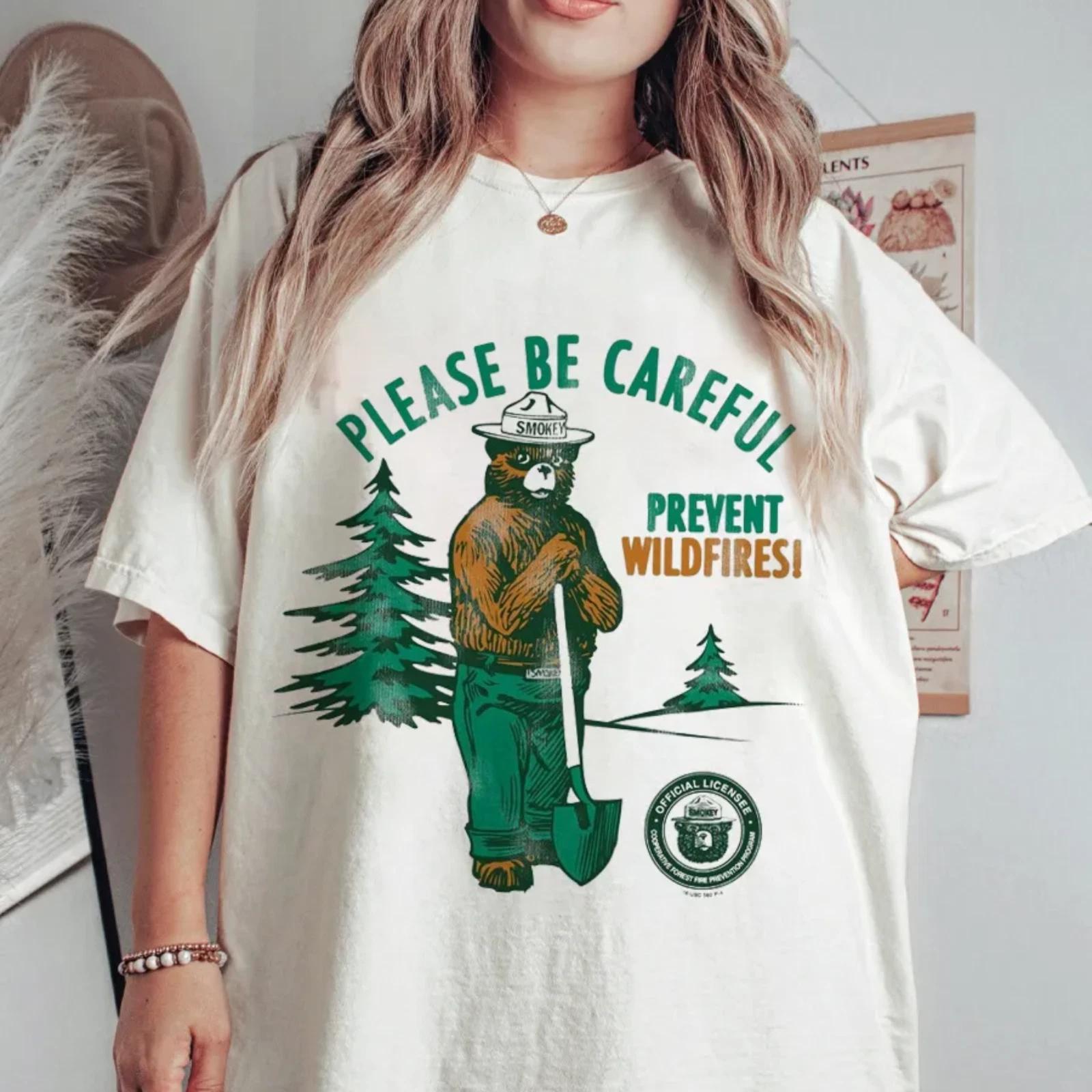 Smokey Bear Please Be Careful Prevent Wildfires Graphic TShirt National Park Tee 3XL