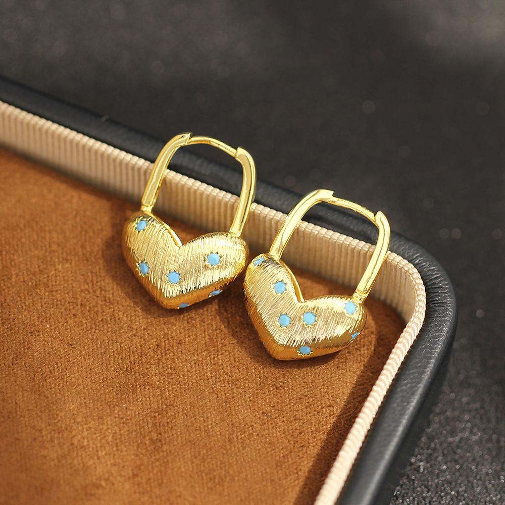 French retro silver brushed love diamond-encrusted ear buckle niche design advanced sense simple personality sweet cool wind earrings