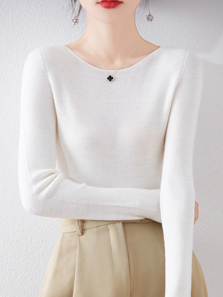 Women's Slim Fit Solid Color One-Shoulder Wool Sweater for Autumn/Winter