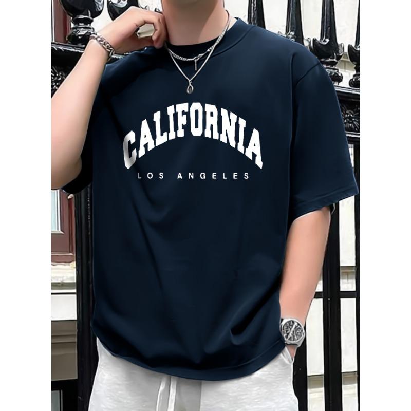 Summer men's 100% pure cotton casual loose fit plus CALIFORNIA printed sports comfortable round neck short sleeved T-shirt top