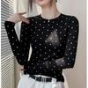 Korean Style Round Neck Polka Dot Long Sleeve T-shirt for Women Autumn Winter New Slim Fit Inner Layering Shirt Top
