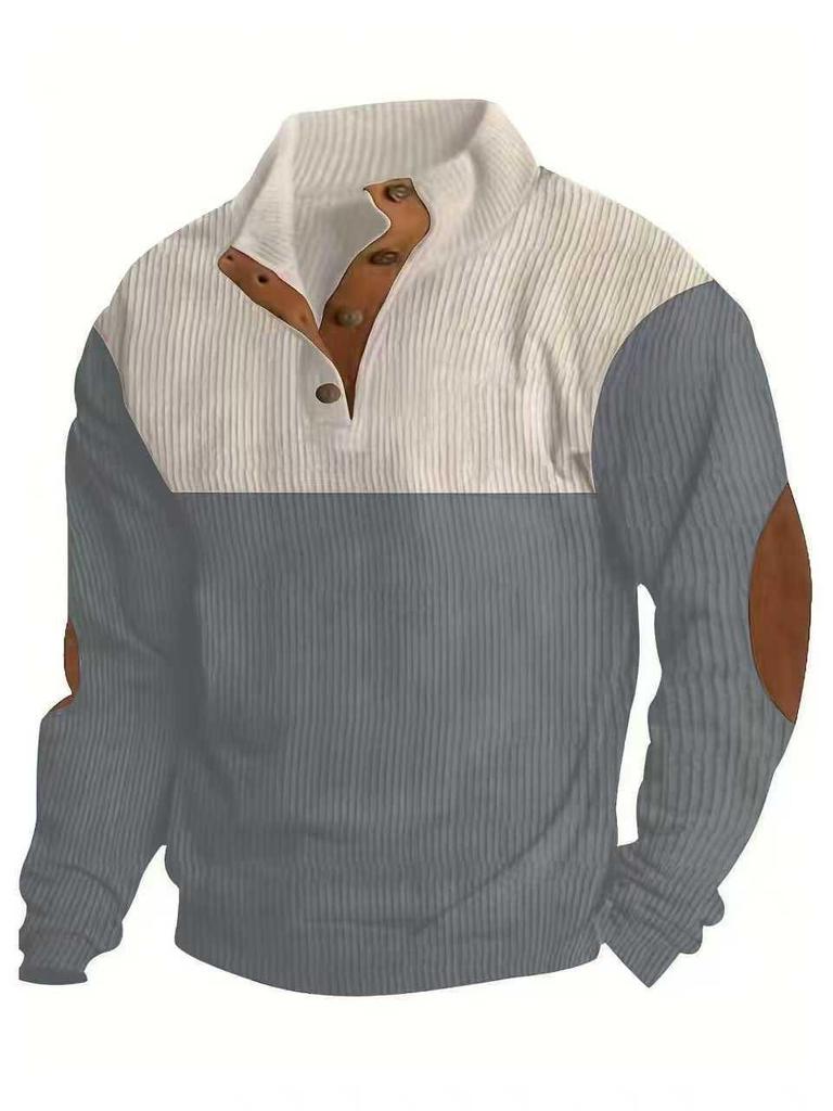 Herren Casual Corduroy Farbblock Kapuzenpullover mit Stehkragen und Knöpfen - Herbstkollektion 2025