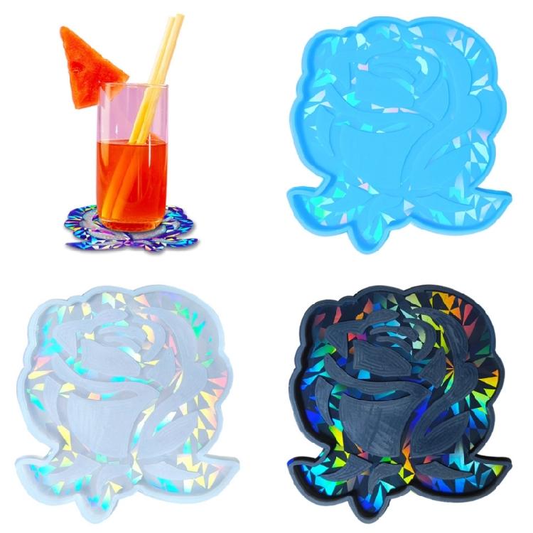 Rose Flower Resin Mold Holographic Coaster Silicone Mold Crystal Flower Molds