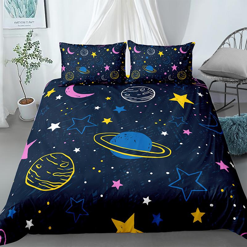 Stars Bedding Set Night Sky Kids Girls Boys Duvet Cover Set Dark Blue Home Textiles Galaxy Bedclothes Men Women Soft Quilt Cover