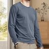 Men Fall Spring Top Round Neck Long Sleeves Pure Color Slim Fit Thin