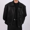 Men's American Retro Cleanfit Leather Jacket - Autumn/Winter Solid Color Loose Fit Cotton Trend