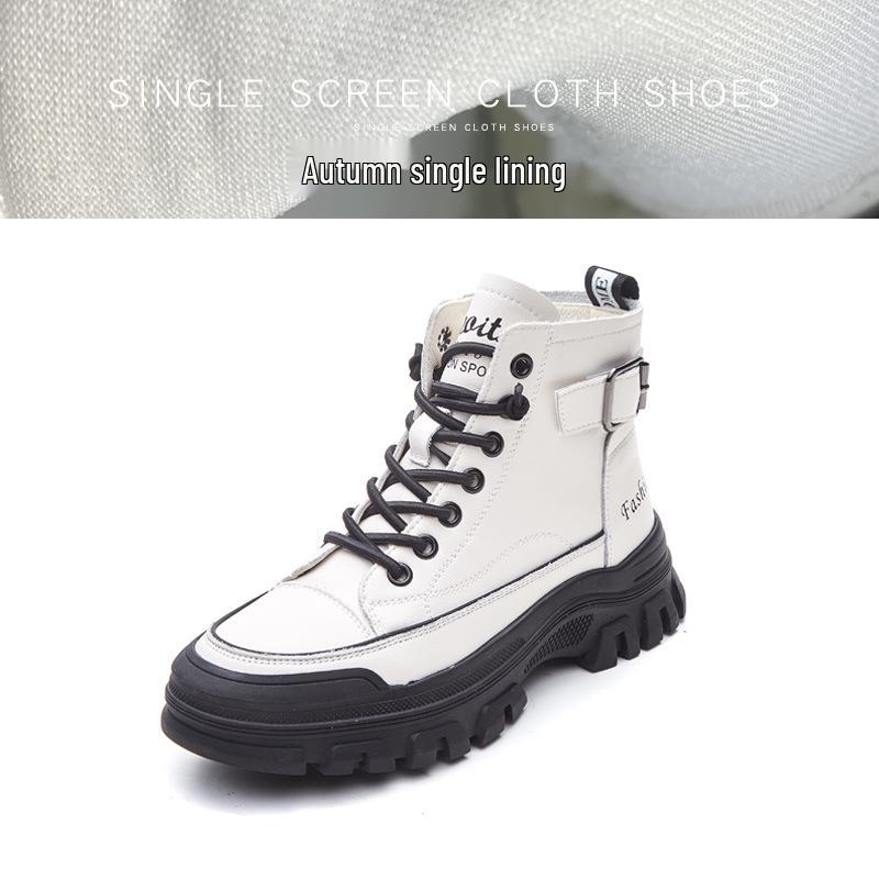 Women's White High-Top Casual Sneakers - 2024 Korean Style, Thick-Soled Martin Short Boots for Autumn/Winter