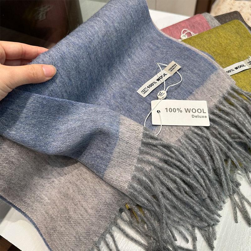 Designer Women's 100% Pure Wool Scarf: Stylish, Color-Coordinated, Narrow, High-End, Warm Winter Neck Accessory for Couples and Commuters.