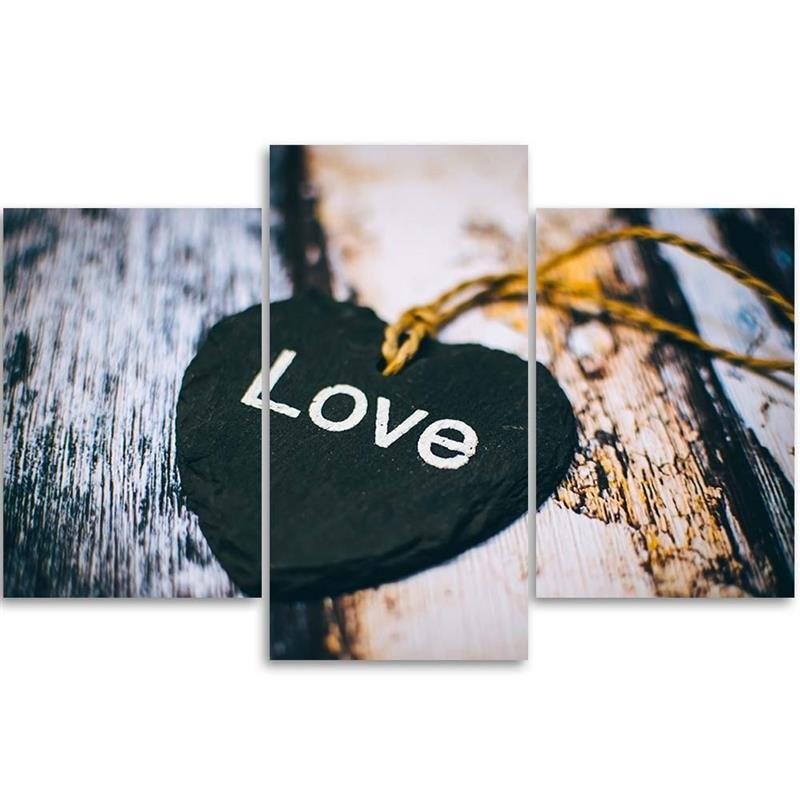 Three Piece Picture Canvas Print Love Heart Retro Vintage
