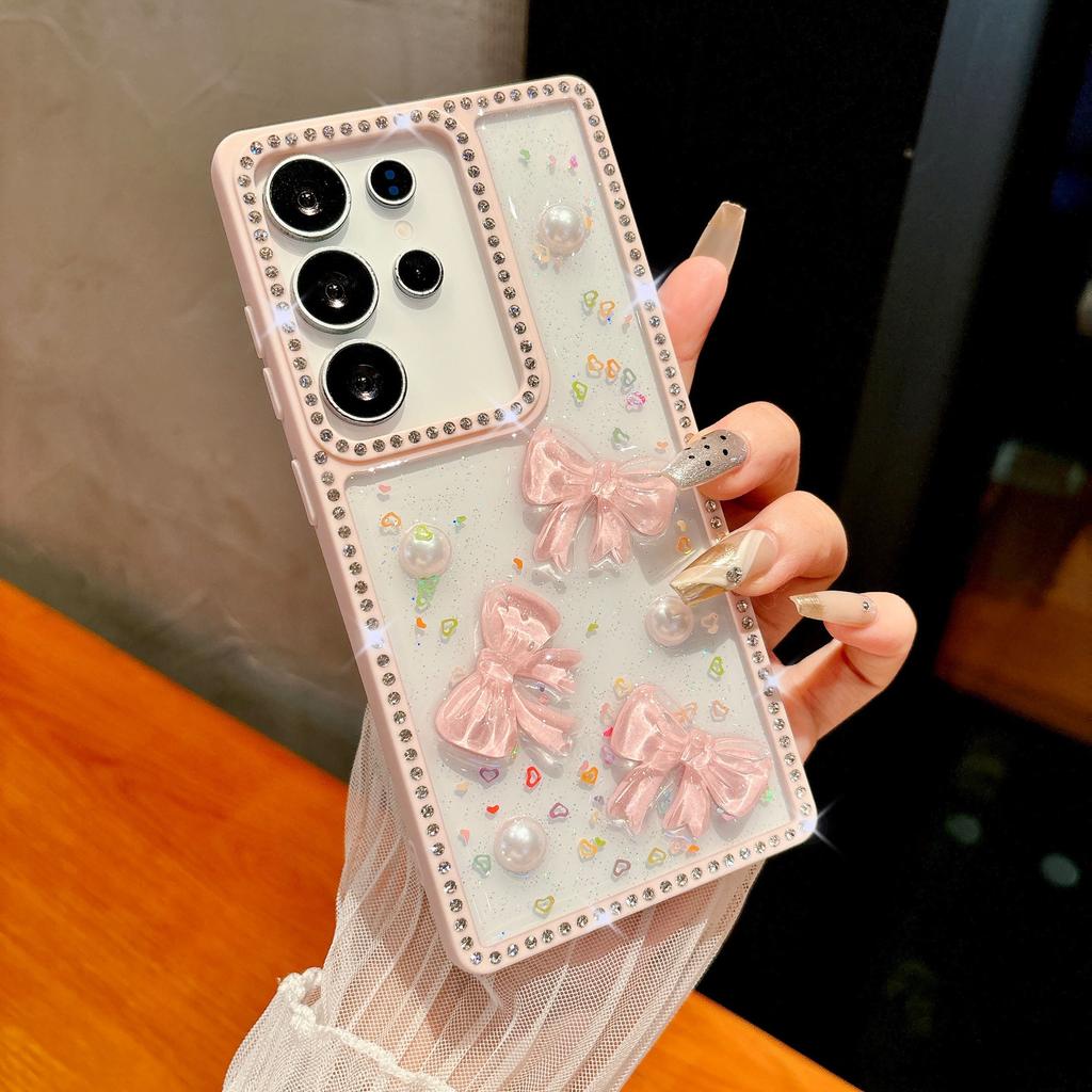 Samsung S25ultra Mobile Phone Case 1 Bow S24FE Flash Diamond Drop Glue A15 Fashion Creative A36 New Model