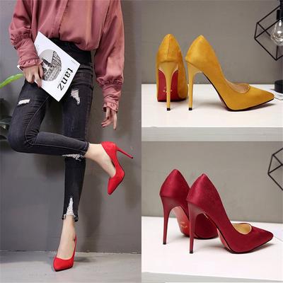 Moda 11.5cm Tacones de Aguja Súper Altos Zapatos de Salón Mujer Oficina Terciopelo Punta Fina Tacón Delgado Zapatos de Fiesta Mujer Talla Grande Plus 43 44