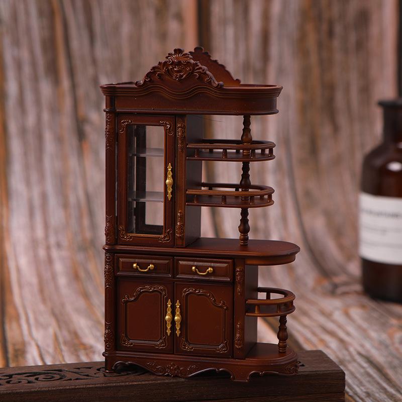 1Pcs 1/12 Scale European Style Dollhouse Furniture Vintage Miniature Storage Cabinet Simulation Mini Screen Cabinet Model Toy