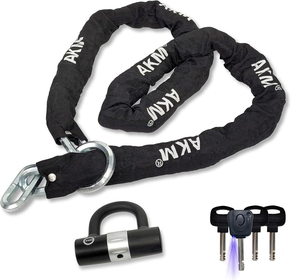 AKM Bike Lock Extra Thick Chain Lock 12mm X 2000mm with for Motorcycles [Highly Cut-resistant] (diameter) U-lock Bicycles, Mopeds,