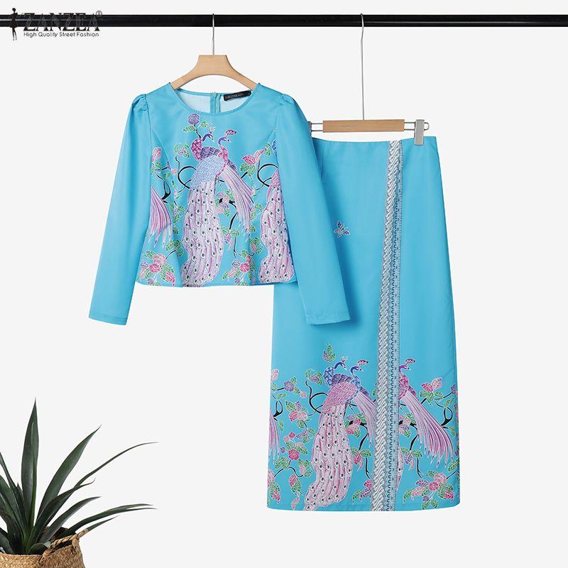 ZANZEA Women Long Sleeve Blouse and Long Skirts Casual Two Piece Suit Sets