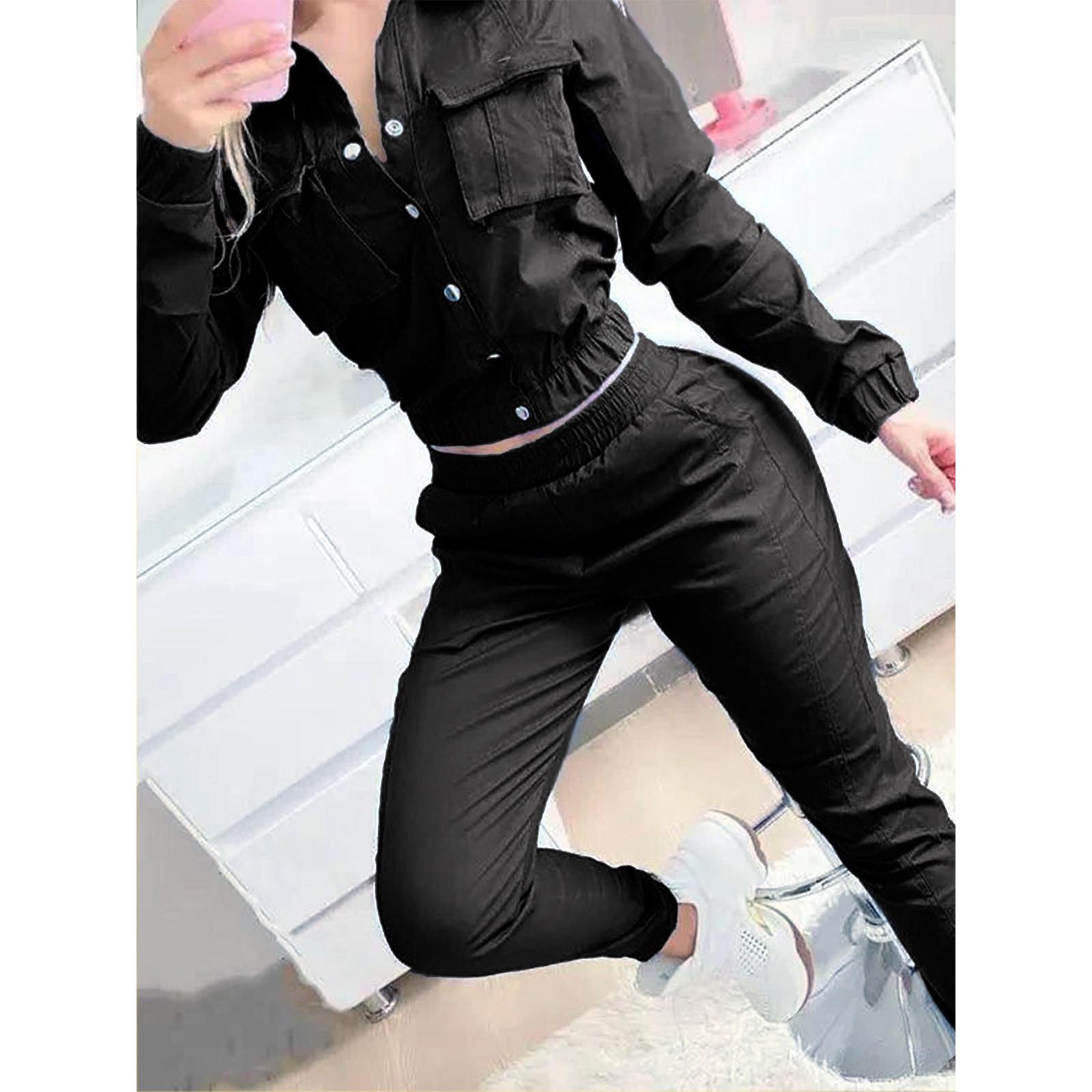 

Женская однотонная рабочая одежда, топ с короткими рукавами, шорты на шнуровке, комплект из двух предметов S чёрный