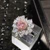 Open Ring Heart Shaped Pink Diamond Jewelry for Women Simulated Argyle Pink Diamond Cluster Ring