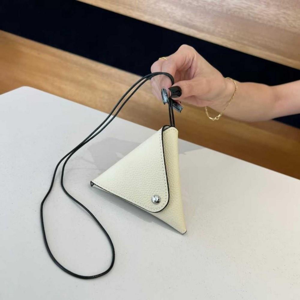 Elegant Folding Triangle Pouch Anti-splash Water Vintage Hanging Neck Coin Purse Mini Leather Detachable Earphone Bag Travel