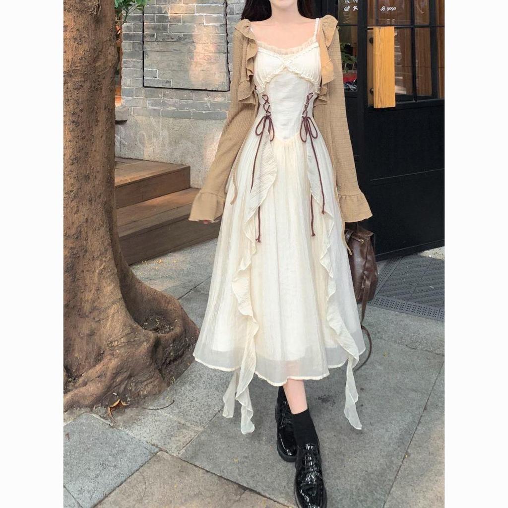 2026 Summer Chinese Style Qipao Ruffle Blouse & Camisole Dress Two-Piece Set for Women