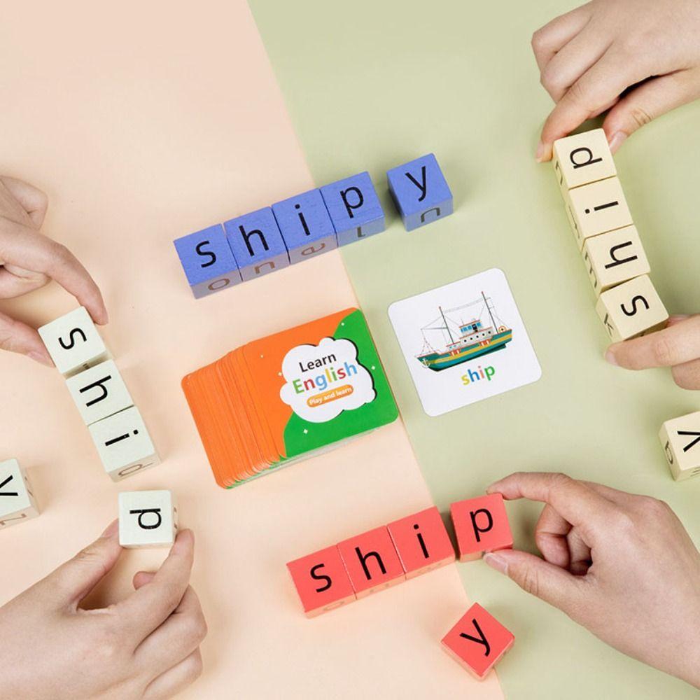 Flash Cards Alphabet Spelling Game Word Spelling Game Wooden Letter Spelling Block Building Blocks Baby Learning Cards