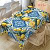 2D Flat 1pc- Rectangular Tablecloth, Vintage Summer Bohemian Style Design, Lemon Floral Pattern Tablecloth, Suitable for Indoor and Outdoor Use, Home