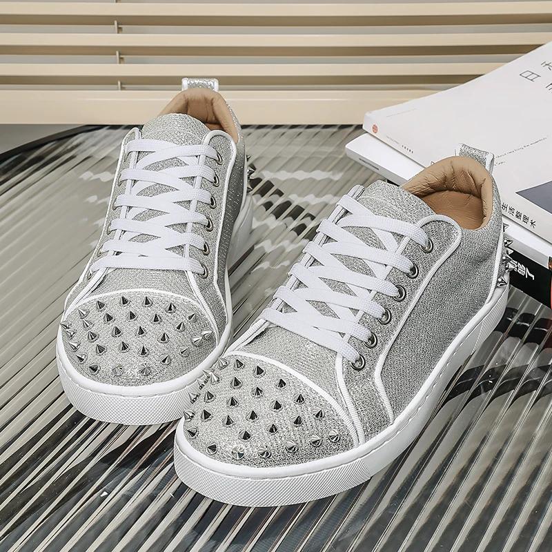 New Men's Casual Shoes Comfortable Soft Punk Style Board Shoes Fashion Nail Anti Slip Wear Resistant Personalized Sneakers