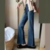 High-Waist Retro Blue Fleece-Lined Flare Jeans for Women - Loose, Wide-Leg Style for Autumn/Winter 2025