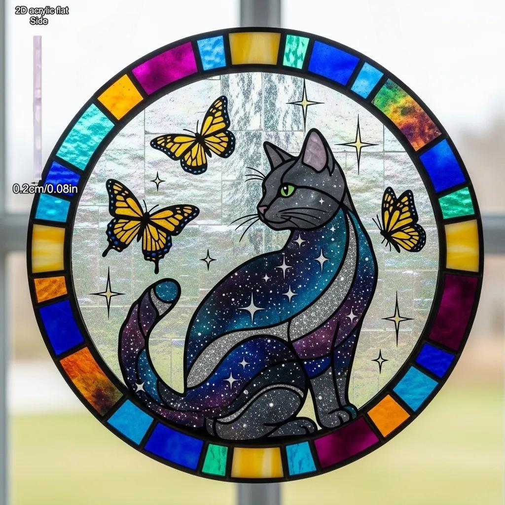 New Cat Painting Style Love Cats Pet Acrylic Maple Leaf Light Catcher, Celebration Home & Door Decor, Christmas & New Year Gifts