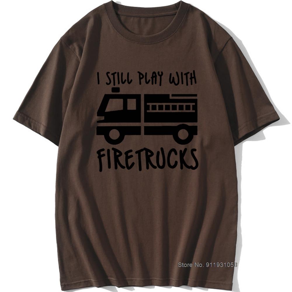 Havalı Marka İtfaiyeci İtfaiyeci Hala İtfaiye Araçları ile Oynuyorum T-Shirt Eat Sleep Fire Design T Shirt