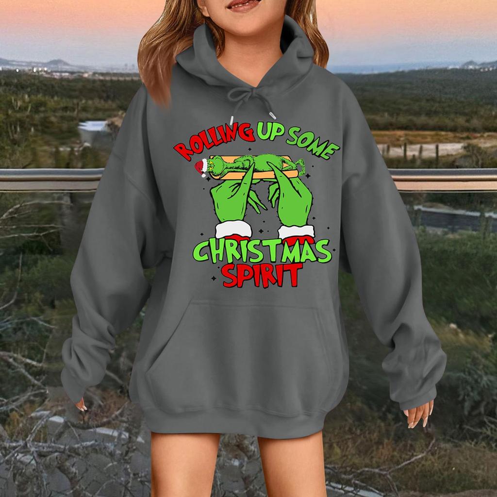 Children's Fashionable Casual Long-sleeved Loose Christmas Print Pullover Hooded Sweatshirt