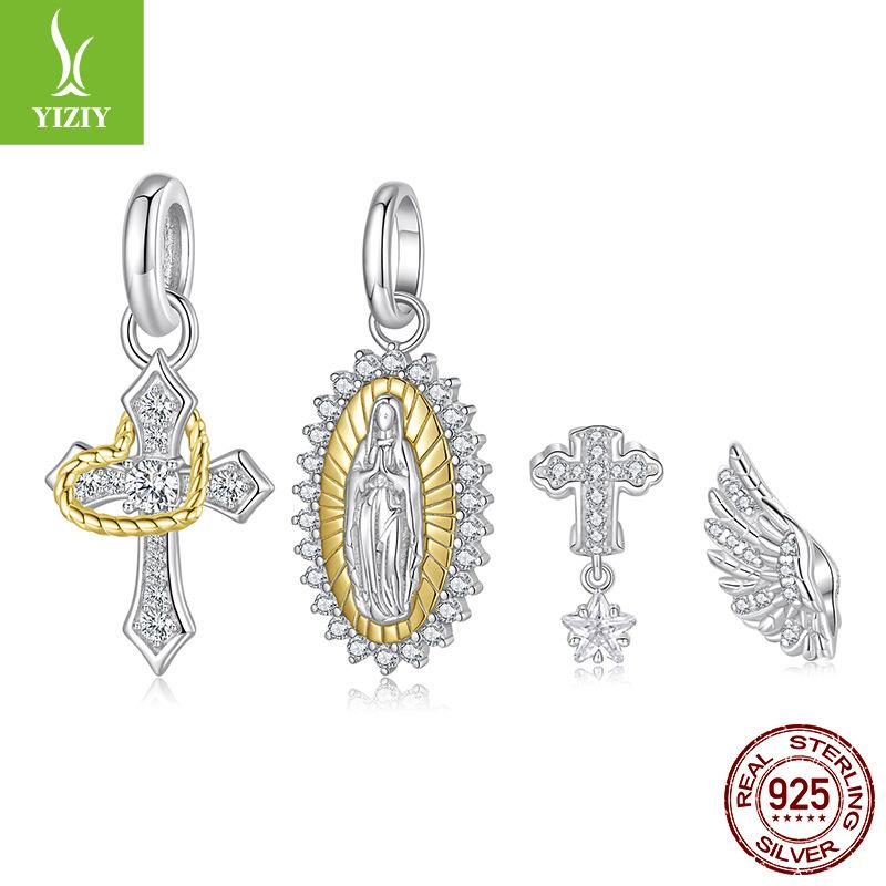 S925 Sterling Silver Virgin Of The Cross Pendant Accessories Personalized Diy Wings Bracelet Beaded