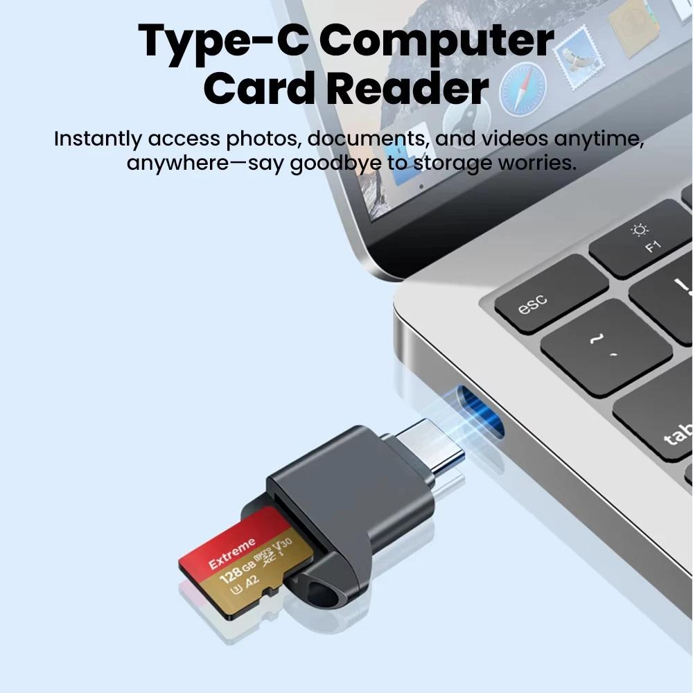 Mini Type C 2.0 TF Card Reader External Storage Black Stretch Design for iPhone USB-C 2.0 Memory Stick TF Card Reader