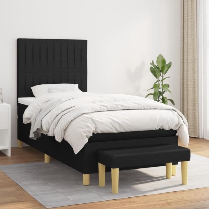 3137271 vidaXL Lit à sommier tapissier et matelas Noir 80x200 cm Tissu