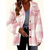 Ladies' Plush Fleece Winter Coat - Grid High Stretch Coat, Middle Eastern Elegant Collection, Machine Washable for Autumn and Winter