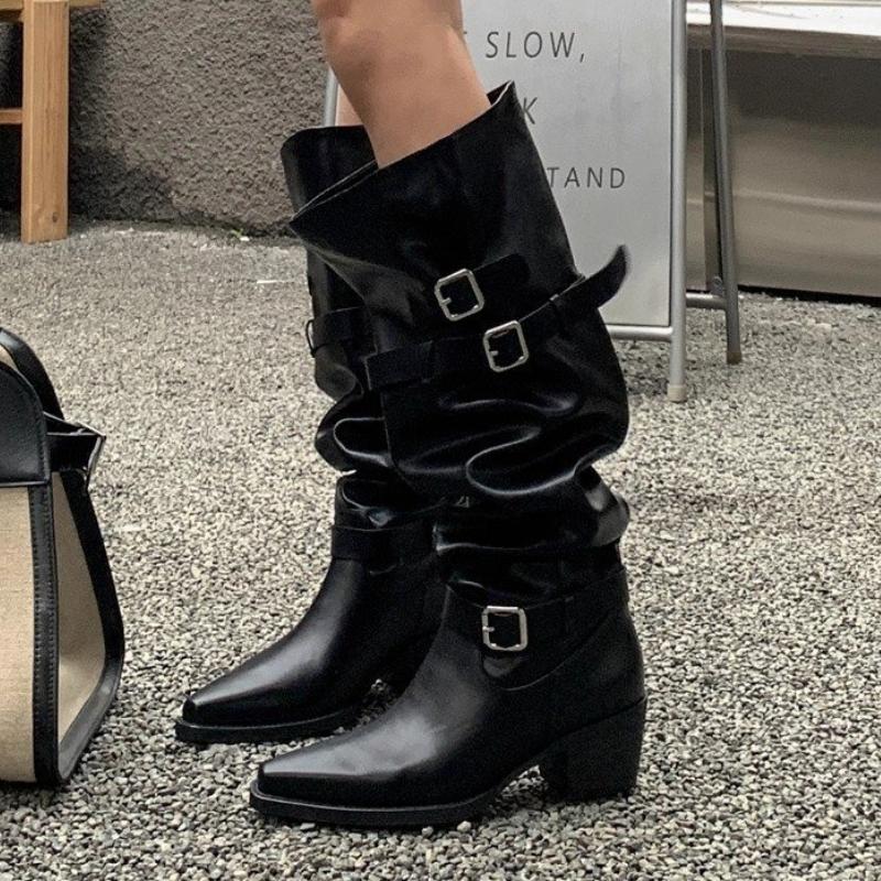 Spitze Zehen Damen High Boots Designer Schuhe mit Absatz Mode Frau Chelsea Boots Winter 2025 Neue Pumps Goth Marke Mujer De Botas